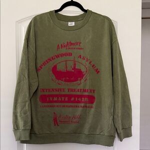 Olive Green Graphic Crewneck Sweatshirt with Red Print